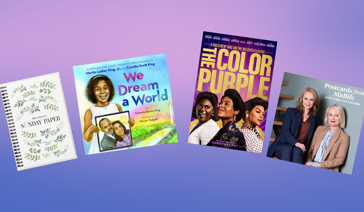 2. The Color Purple. Postcards from Midlife podcast. Sunday Paper journal. We Dream a World by Yolanda Renee King.