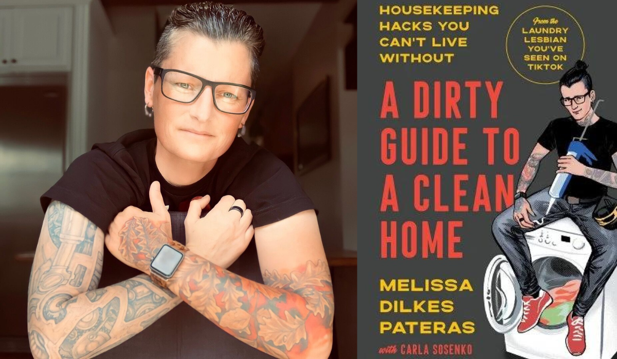 Melissa Dilkes smiling with her book A Dirty Guide to a Clean Home