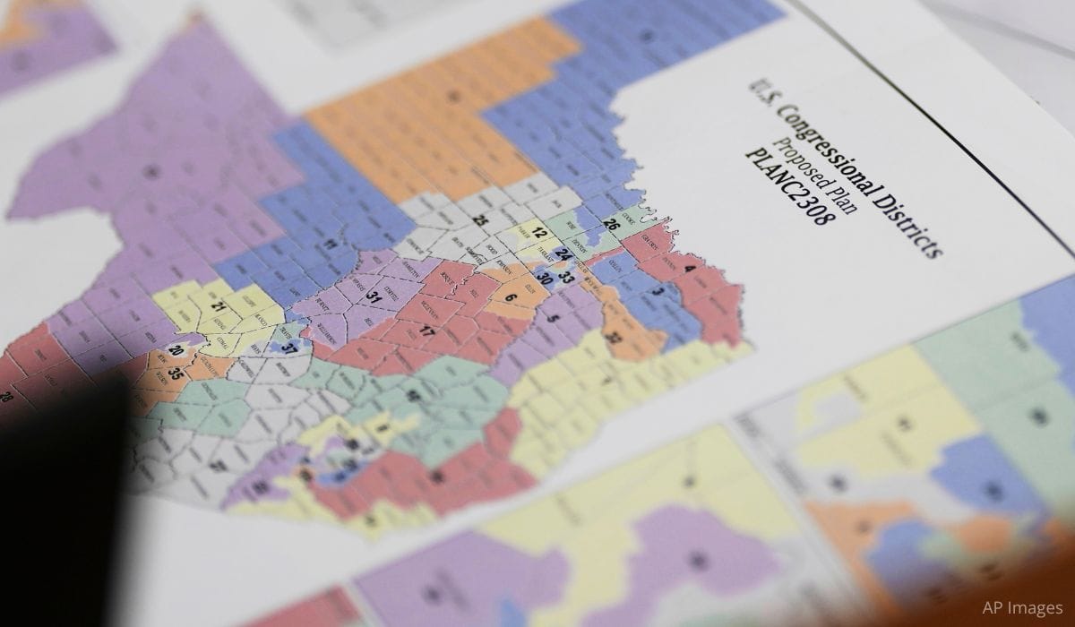 Map of U.S Congressional Districts proposed plan in Austin, Texas, Friday, Aug. 1, 2025. AP Photo/Eric Gay.