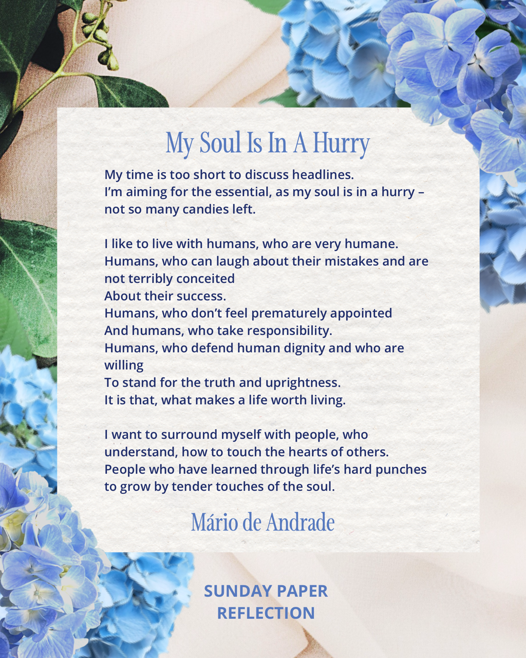 My Soul Is In A Hurry by Mario de Andrade