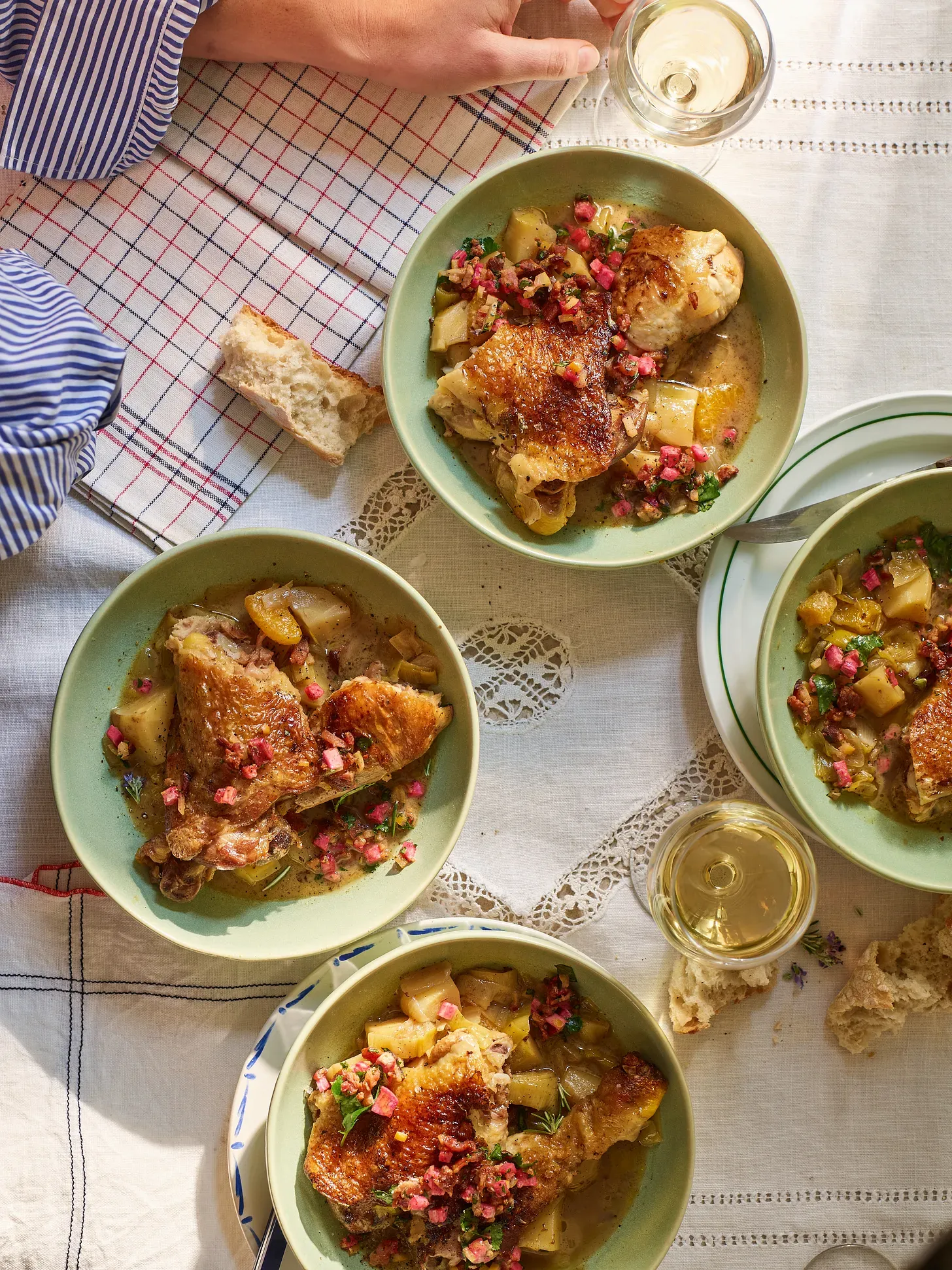 Braised Chicken in White Wine with Bacon-Radish Gremolata