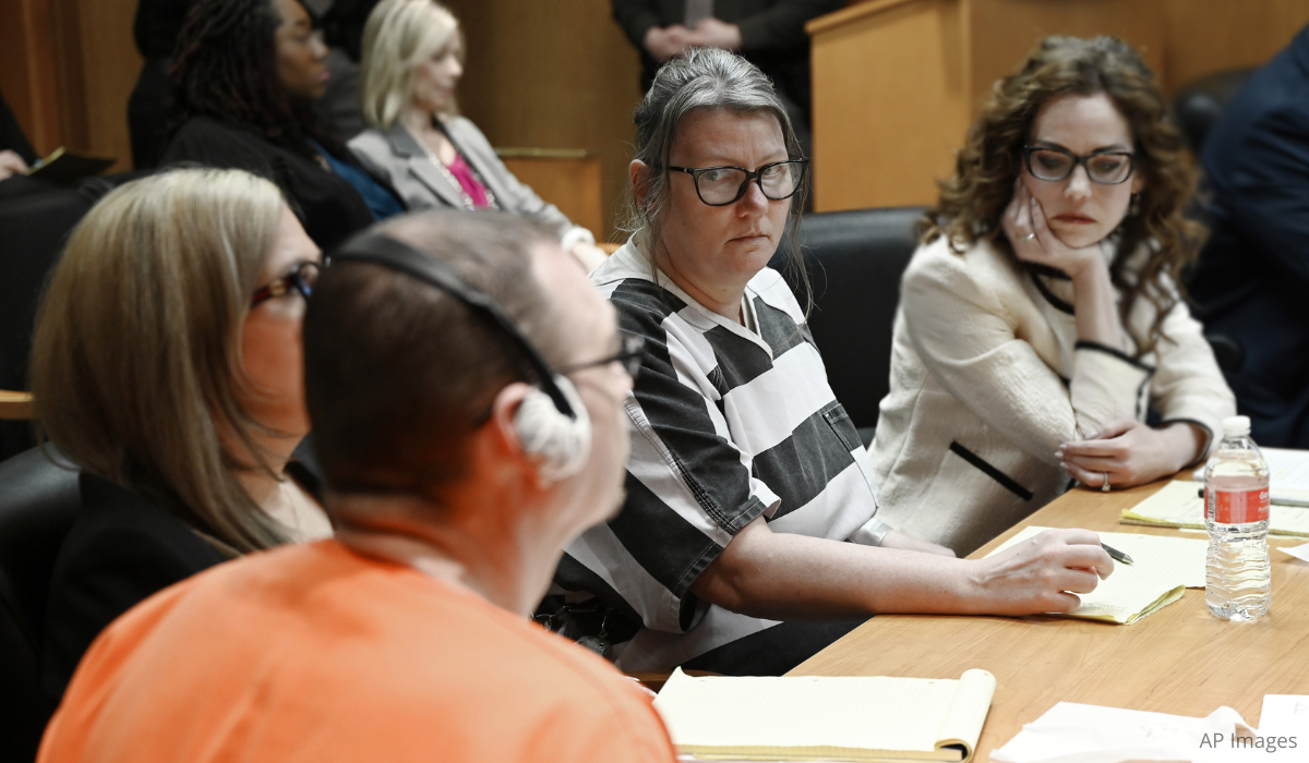 Jennifer Crumbley and James Crumbley during sentencing at Oakland County Circuit Court, Tuesday, April 9, 2024.