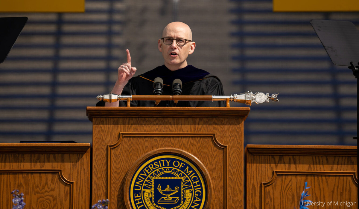 Brad Meltzer giving the University of Michigan 2024 commencement address.