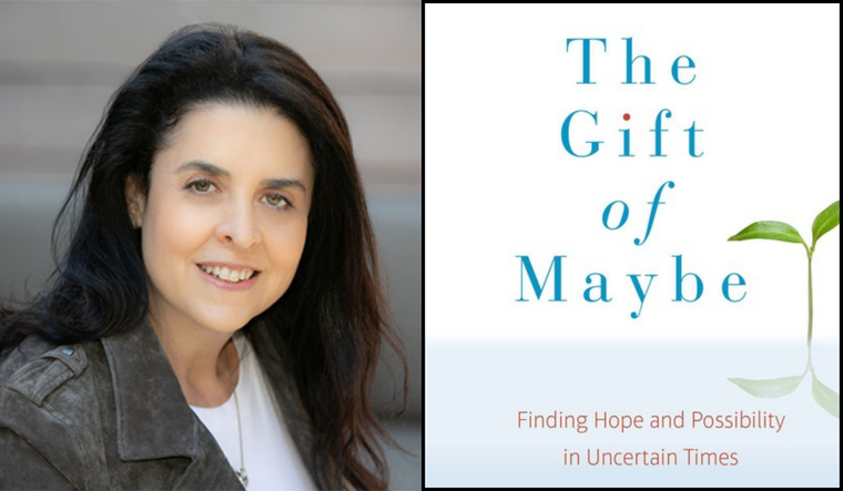 Allison Carmen next to her book The Gift of Maybe: Finding Hope and Possibility in Uncertain Times