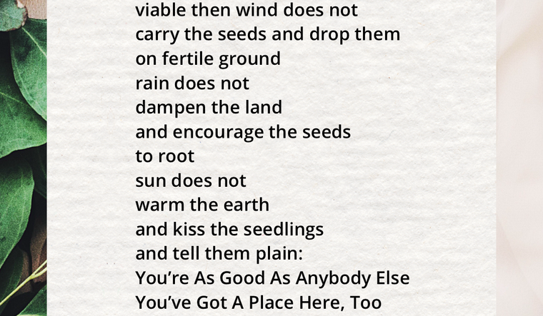 Cream beige image with green leaves. BLK History Month by Nikki Giovanni, full text on page below.