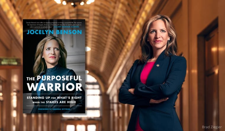 Author Jocelyn Benson and book cover for “The Purposeful Warrior”