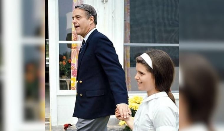 Maria Shriver as a young girl with her father, Sargent Shriver.