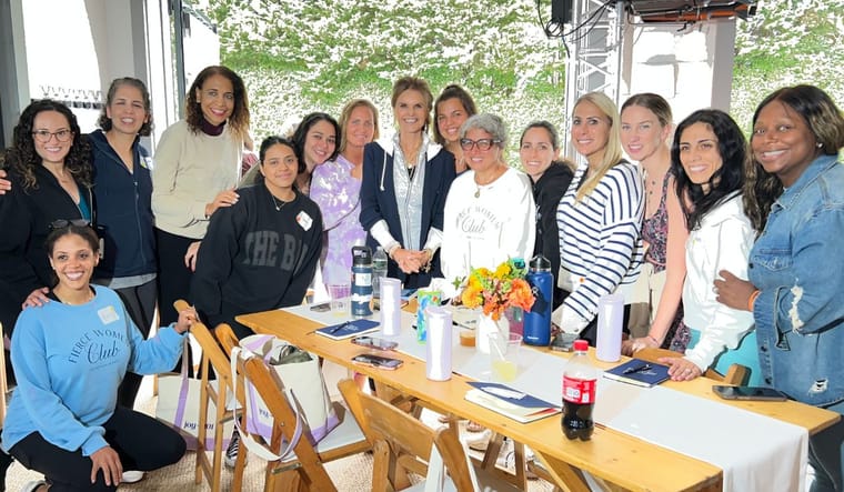 Maria Shriver with teachers at a teaching retreat.