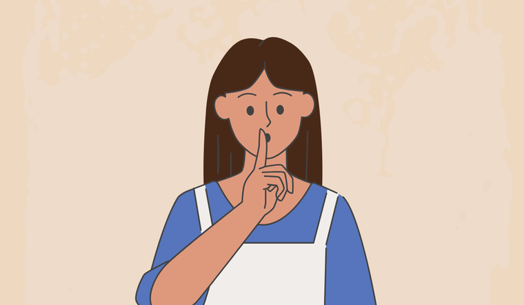 Graphic of a woman shushing.